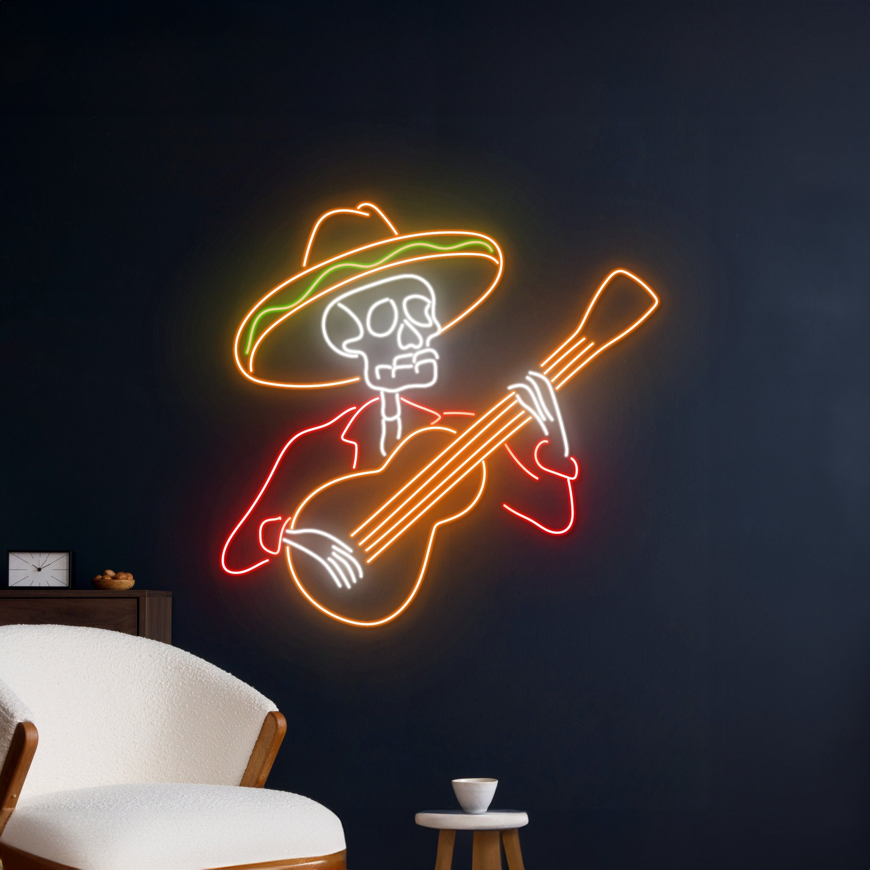 Mexican Skeleton Playing Guitar Neon Sign Musician Led Sign | Shineneon