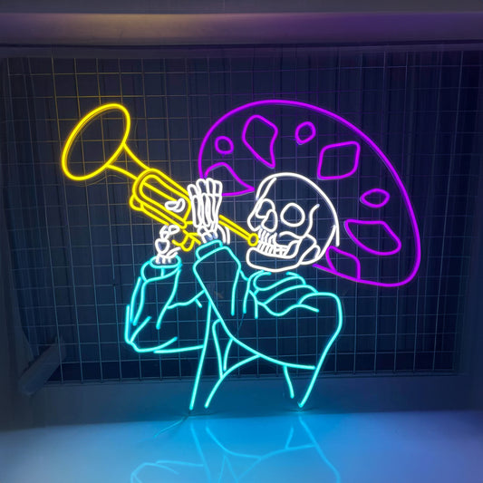 Mexican Skeleton Playing Trumpet Led Sign