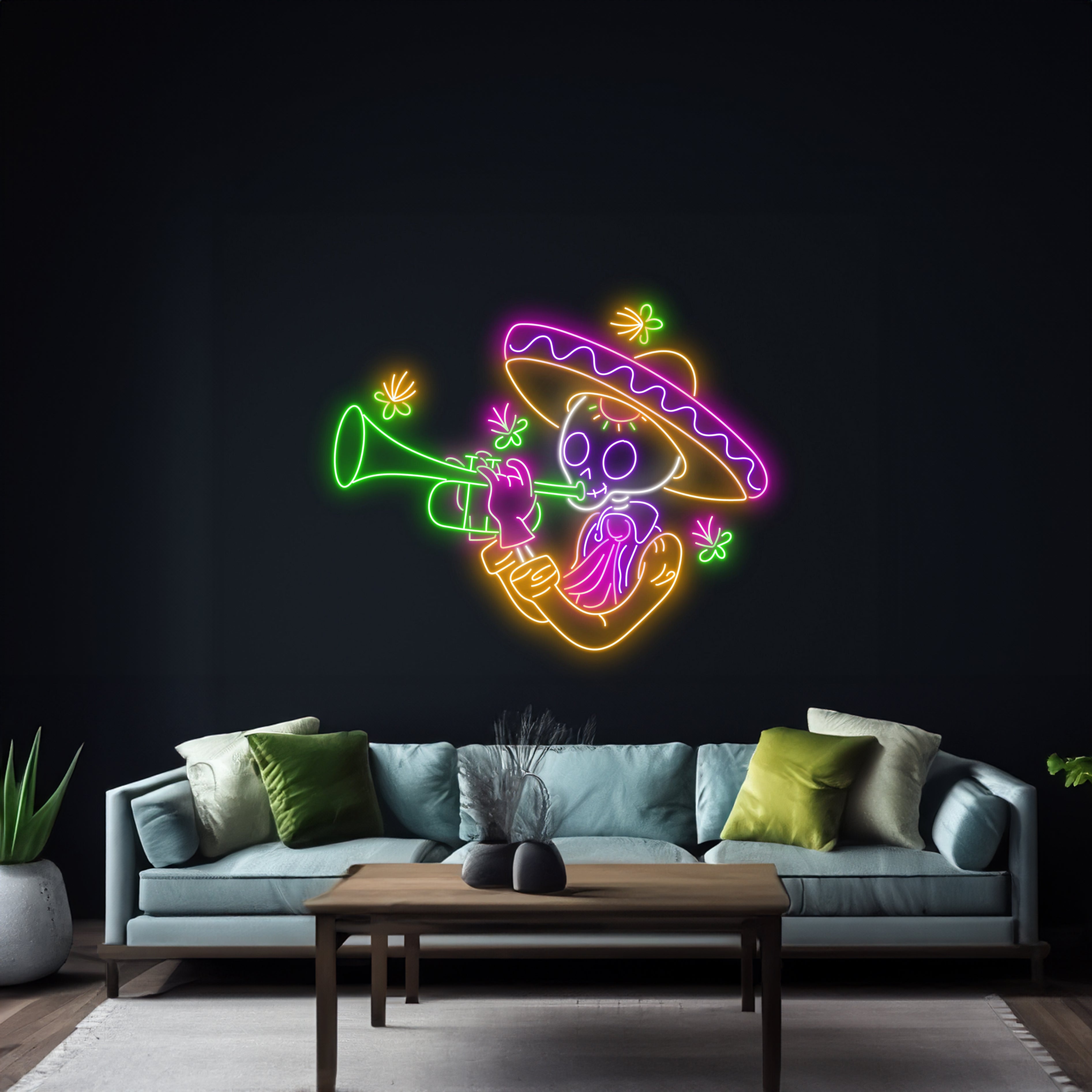Mexican Skeleton Playing Trumpet Led Sign Music Player Neon Light | Shineneon