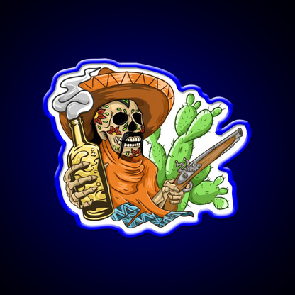 Mexican Skull Holding Sombrero Gun And Beer Bar Decor Led Neon Sign Rgb Color - LED neon sign view 5