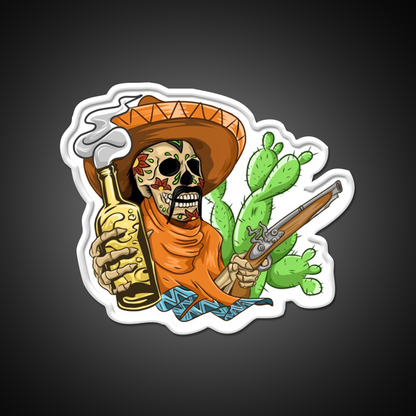 Mexican Skull Holding Sombrero Gun And Beer Bar Decor Led Neon Sign Rgb Color - LED neon sign view 11