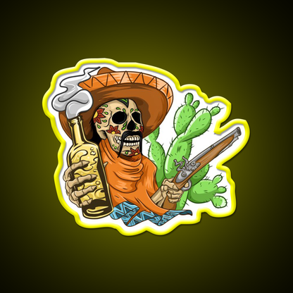Mexican Skull Holding Sombrero Gun And Beer Bar Decor Led Neon Sign Rgb Color - LED neon sign view 7