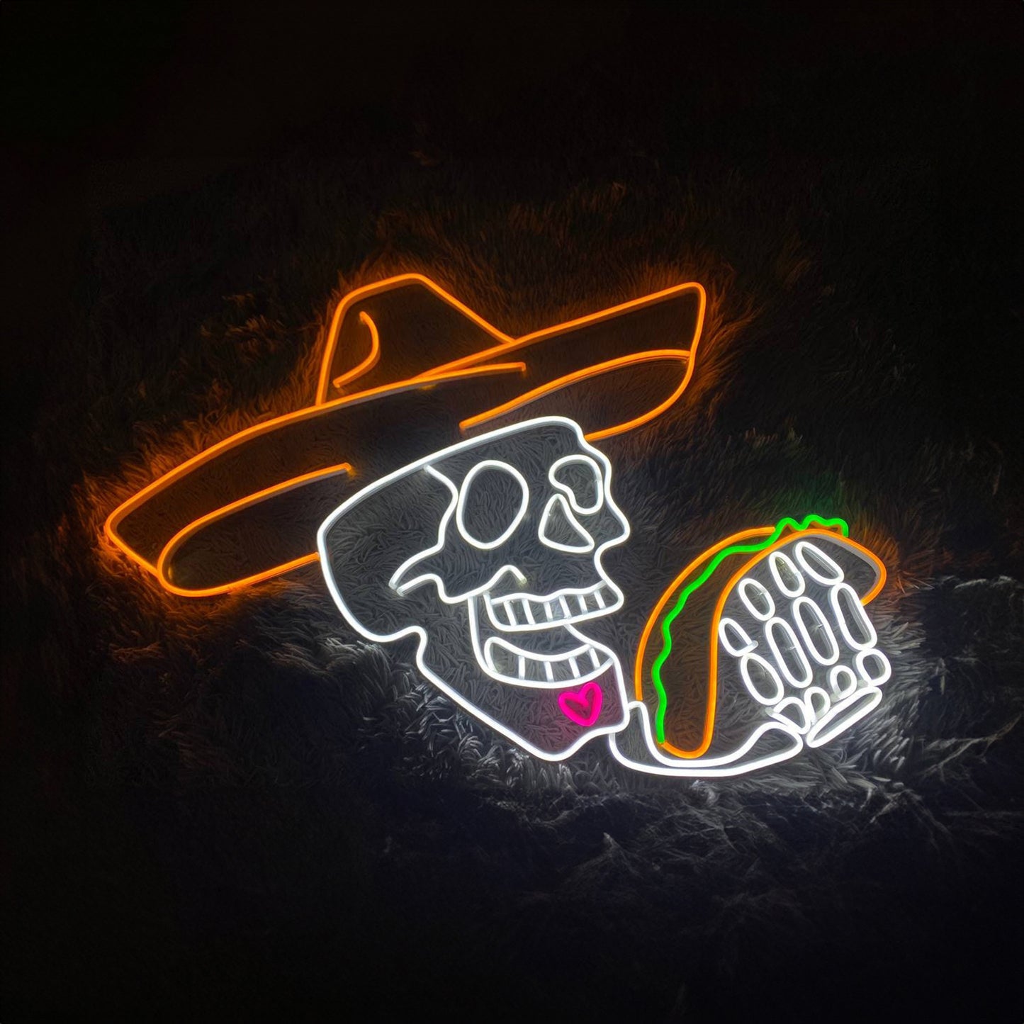 Mexican Skull Taco Neon Sign