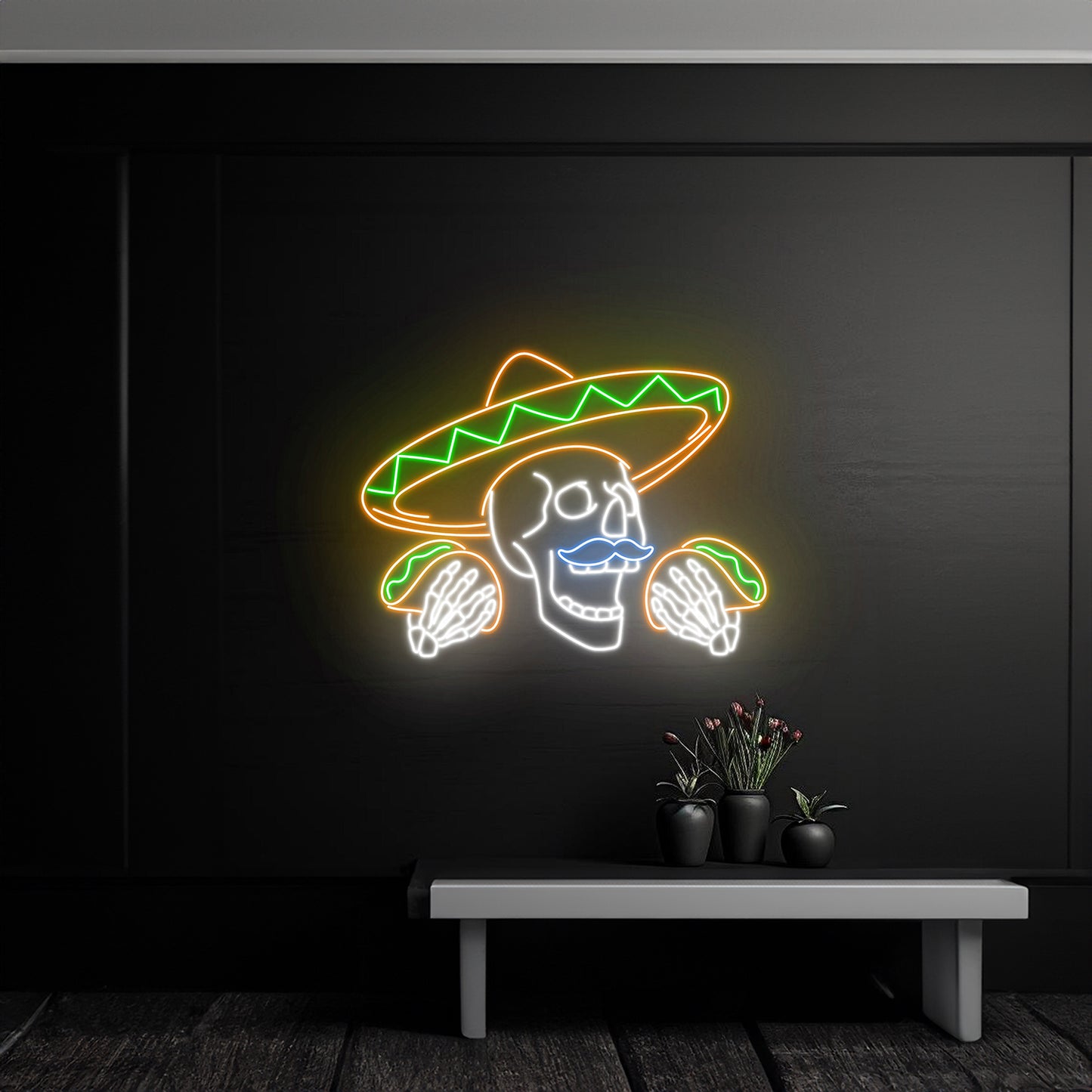 Mexican Skull Tacos Neon Light