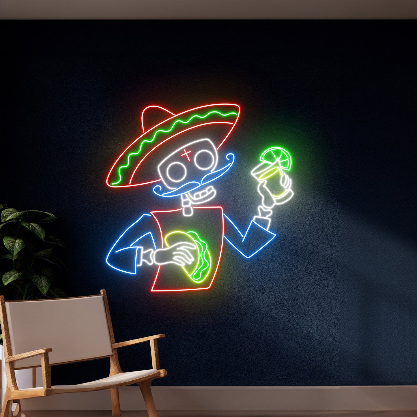 Mexican Skull Tacos Tequila Neon Light