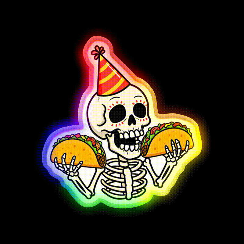Mexican Skull Two Taco Led Neon Sign Mexican Food Sign Rgb Color - LED neon sign close-up detail