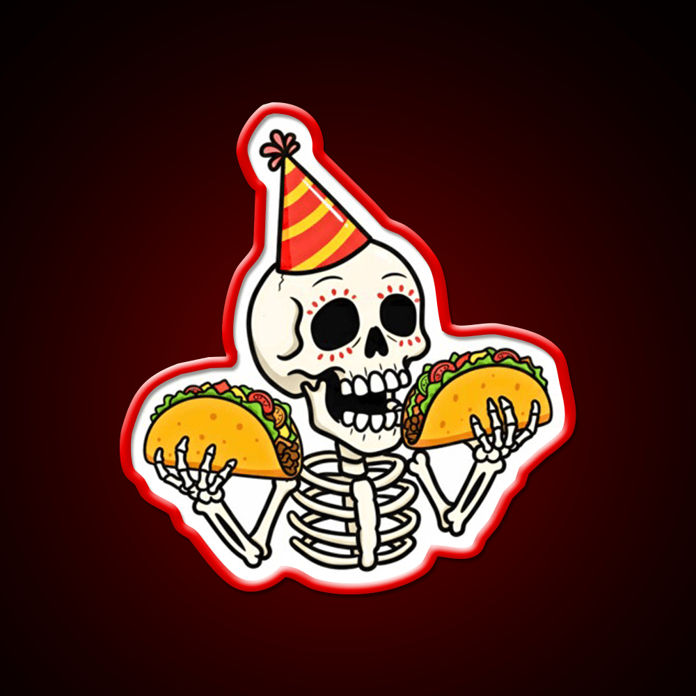 Mexican Skull Two Taco Led Neon Sign Mexican Food Sign Rgb Color - Shineneon