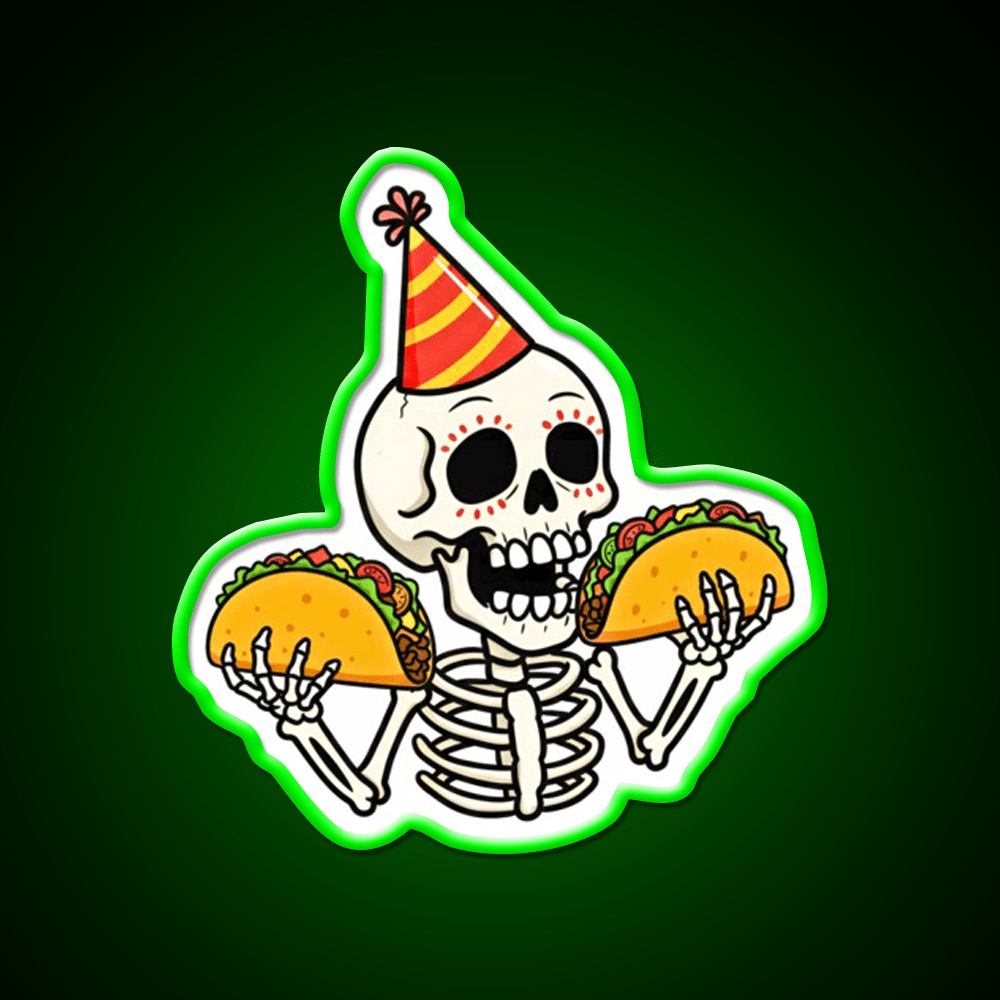 Mexican Skull Two Taco Led Neon Sign Mexican Food Sign Rgb Color - Shineneon