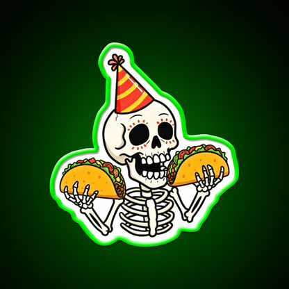 Mexican Skull Two Taco Led Neon Sign Mexican Food Sign Rgb Color - Shineneon