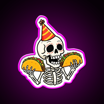 Mexican Skull Two Taco Led Neon Sign Mexican Food Sign Rgb Color - Shineneon