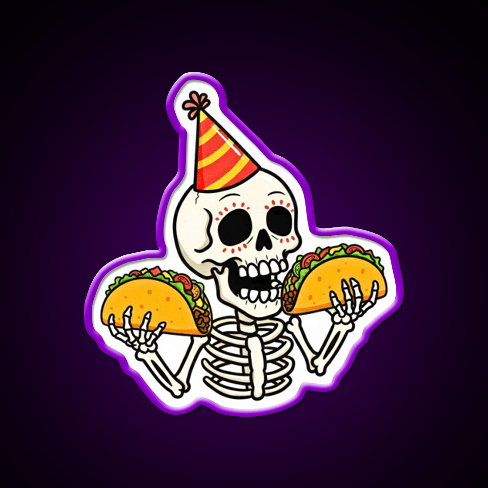 Mexican Skull Two Taco Led Neon Sign Mexican Food Sign Rgb Color - Shineneon