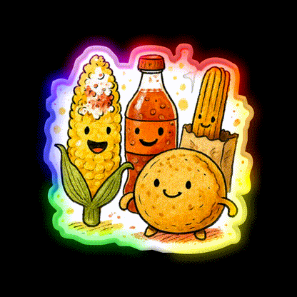 Mexican Street Snacks Elote Salsa Churro More Snack Food Led Neon Sign Rgb Color - LED neon sign close-up detail