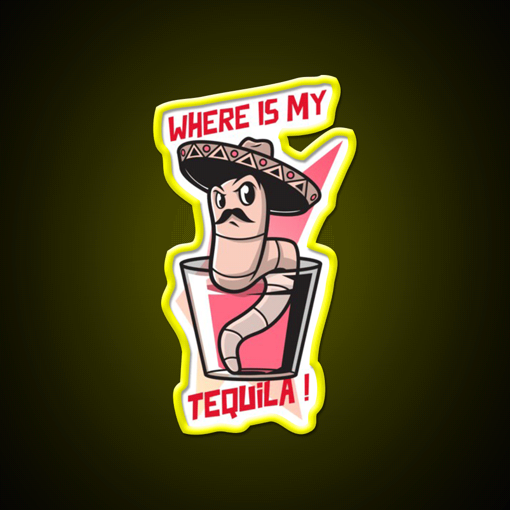 Mexican Worm Party Drink Tequila Led Neon Sign Rgb Color - Custom LED neon sign front view