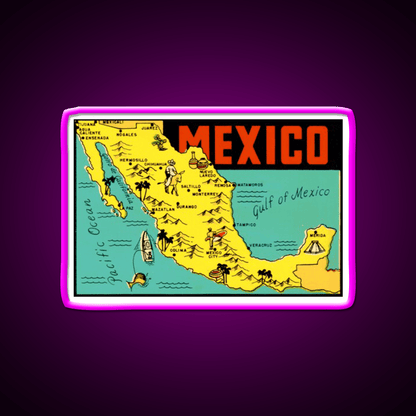 Mexico Graphic Map Vintage Travel Decal Party Drink Tequila Led Neon Sign Rgb Color - Shineneon