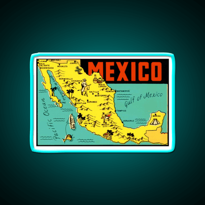 Mexico Graphic Map Vintage Travel Decal Party Drink Tequila Led Neon Sign Rgb Color - Shineneon
