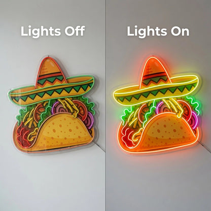Mexico Tacos Wall Decor LED Neon Sign - 06 Day Night Comparison