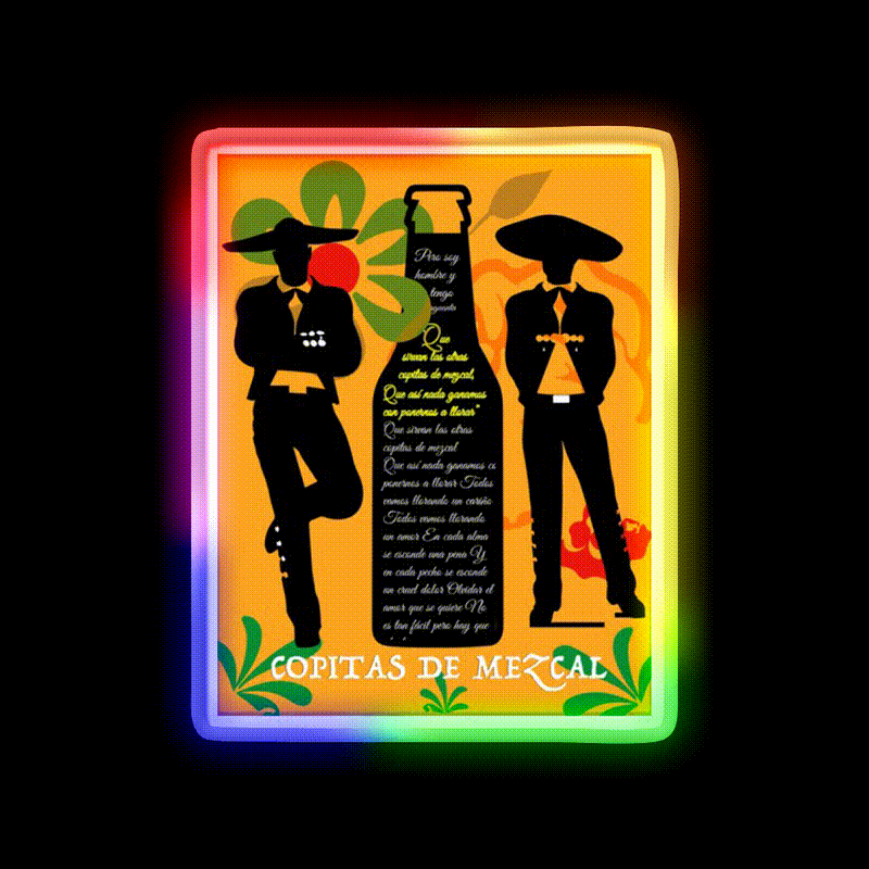 Mezcal Cups Party Drink Tequila Led Neon Sign Rgb Color - LED neon sign close-up detail