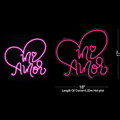 Mi Amor Heart Purple LED Neon Sign for Wedding Anniversary Decor | Shineneon