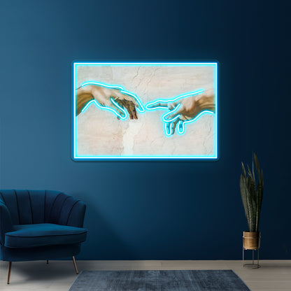 Michelangelo Hands Of God The Father And Adam Wall Artwork Neon Signs