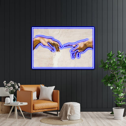 Michelangelo Hands Of God The Father And Adam Wall Artwork Neon Signs