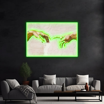 Michelangelo Hands Of God The Father And Adam Wall Artwork Neon Signs