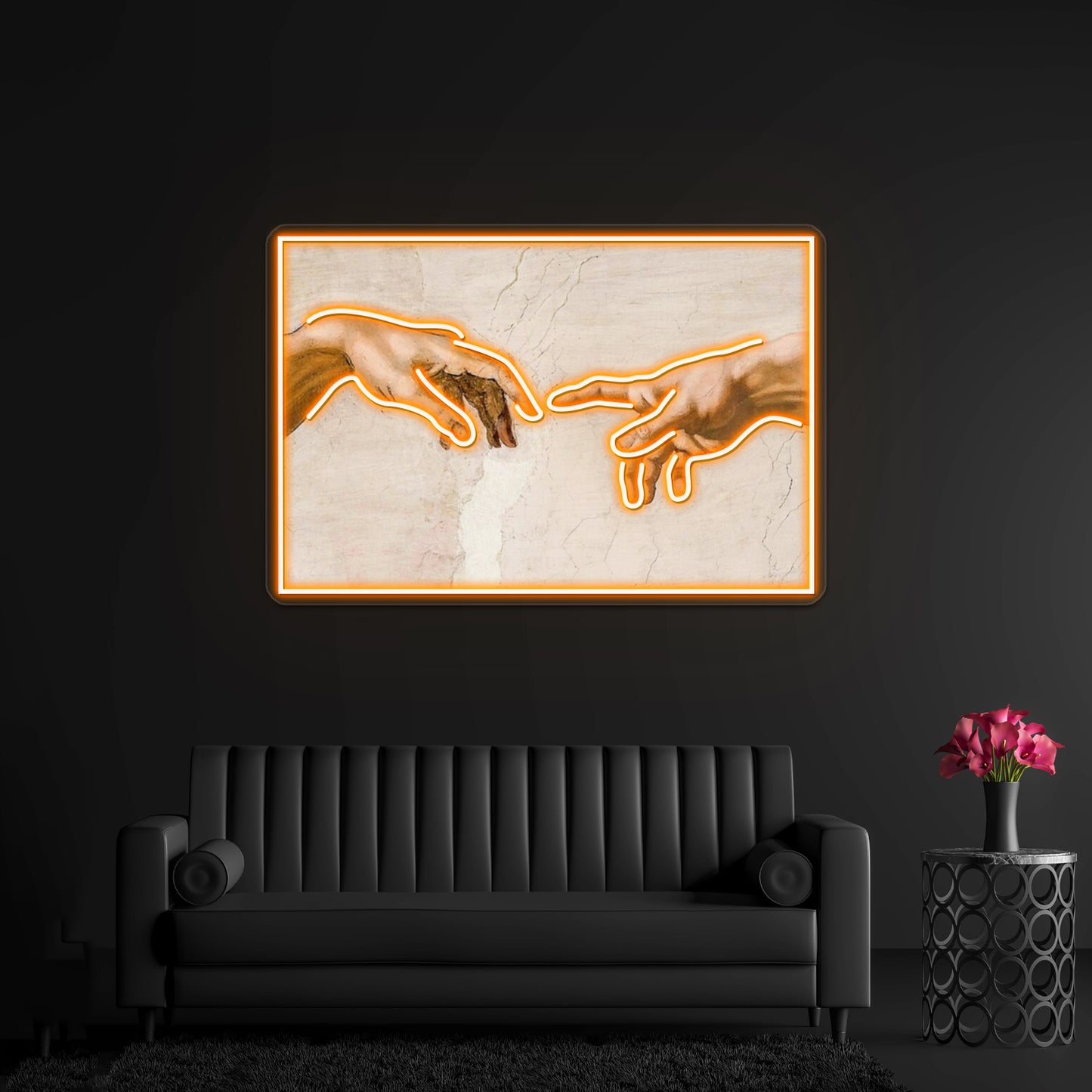 Michelangelo Hands Of God The Father And Adam Wall Artwork Neon Signs