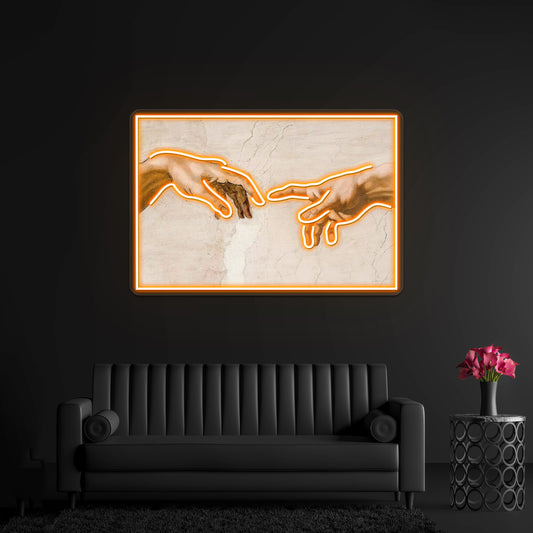 Michelangelo Hands Of God The Father And Adam Wall Artwork Neon Signs