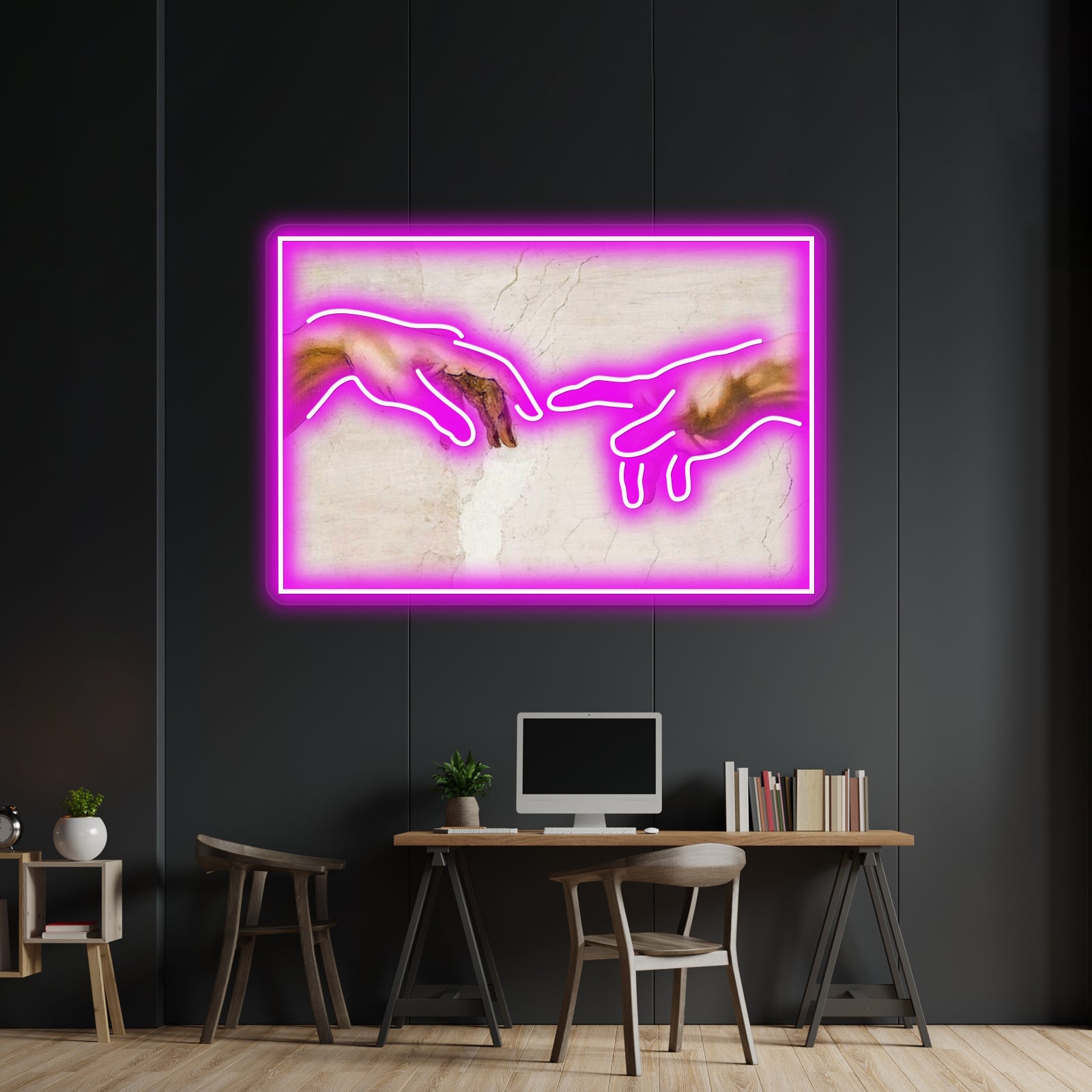 Michelangelo Hands Of God The Father And Adam Wall Artwork Neon Signs | Shineneon