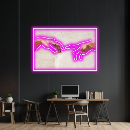 Michelangelo Hands Of God The Father And Adam Wall Artwork Neon Signs