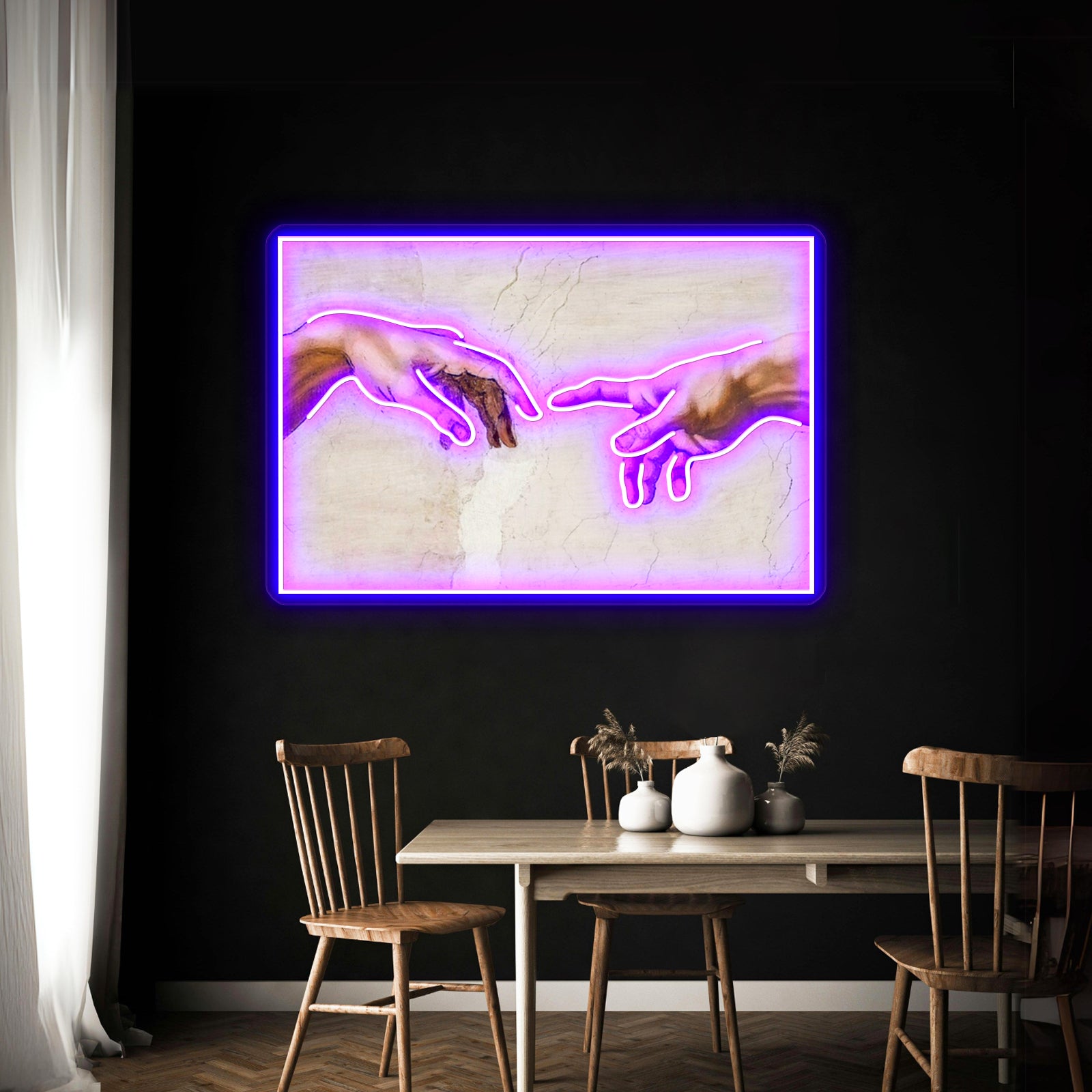 Michelangelo Hands Of God The Father And Adam Wall Artwork Neon Signs | Shineneon