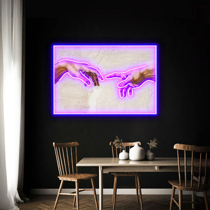 Michelangelo Hands Of God The Father And Adam Wall Artwork Neon Signs