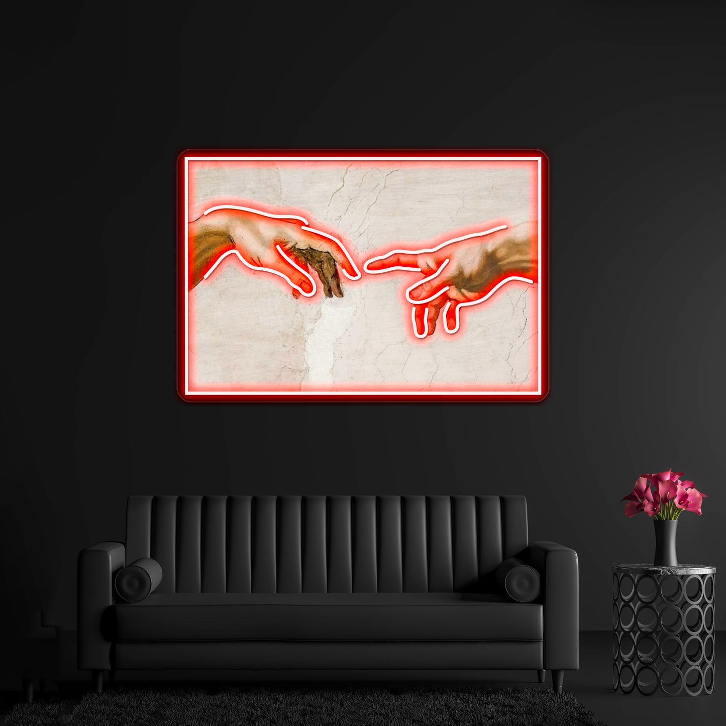 Michelangelo Hands Of God The Father And Adam Wall Artwork Neon Signs