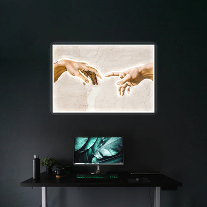 Michelangelo Hands Of God The Father And Adam Wall Artwork Neon Signs