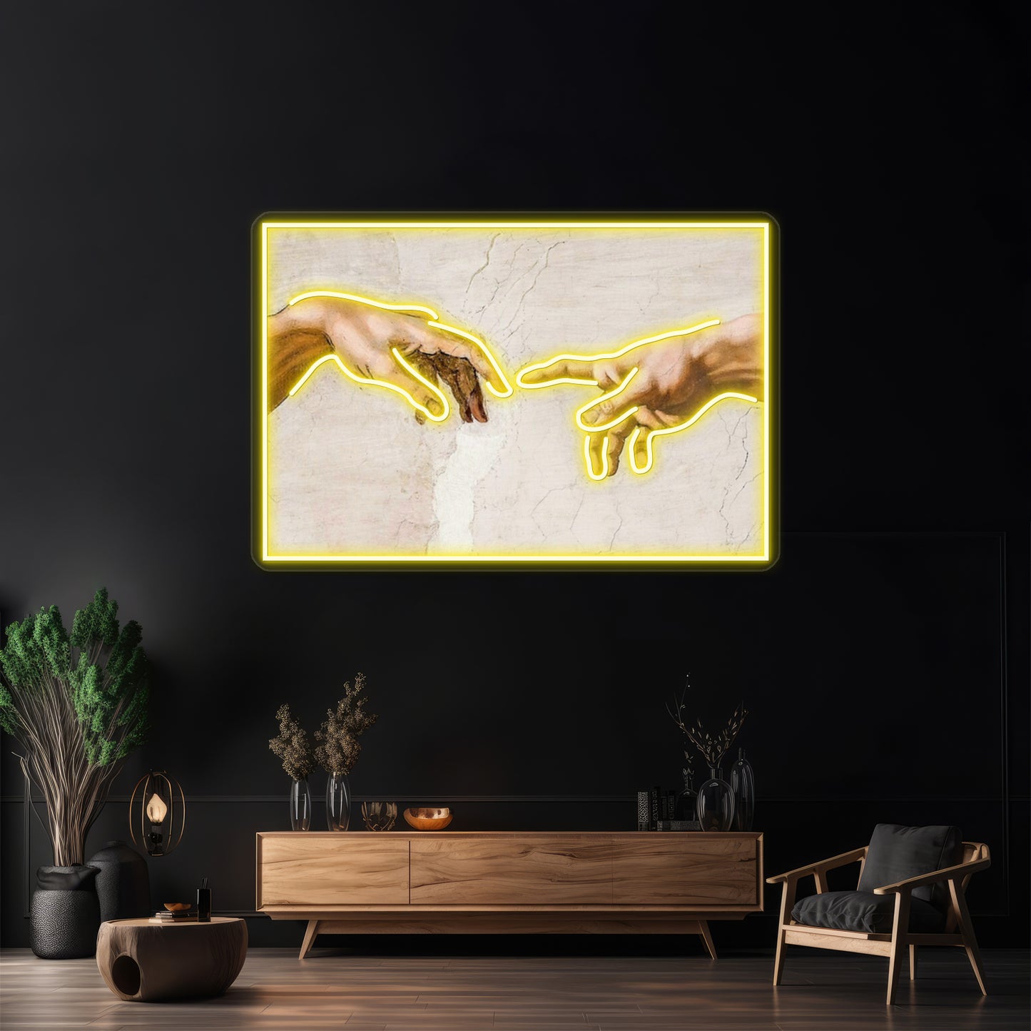 Michelangelo Hands Of God The Father And Adam Wall Artwork Neon Signs