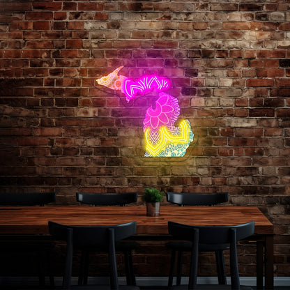 Michigan Mandala Pattern Artwork Funny Neon Signs - Shineneon