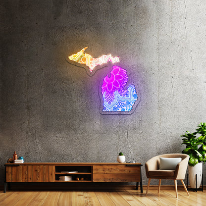 Michigan Mandala Pattern Artwork Funny Neon Signs