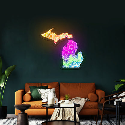 Michigan Mandala Pattern Artwork Funny Neon Signs