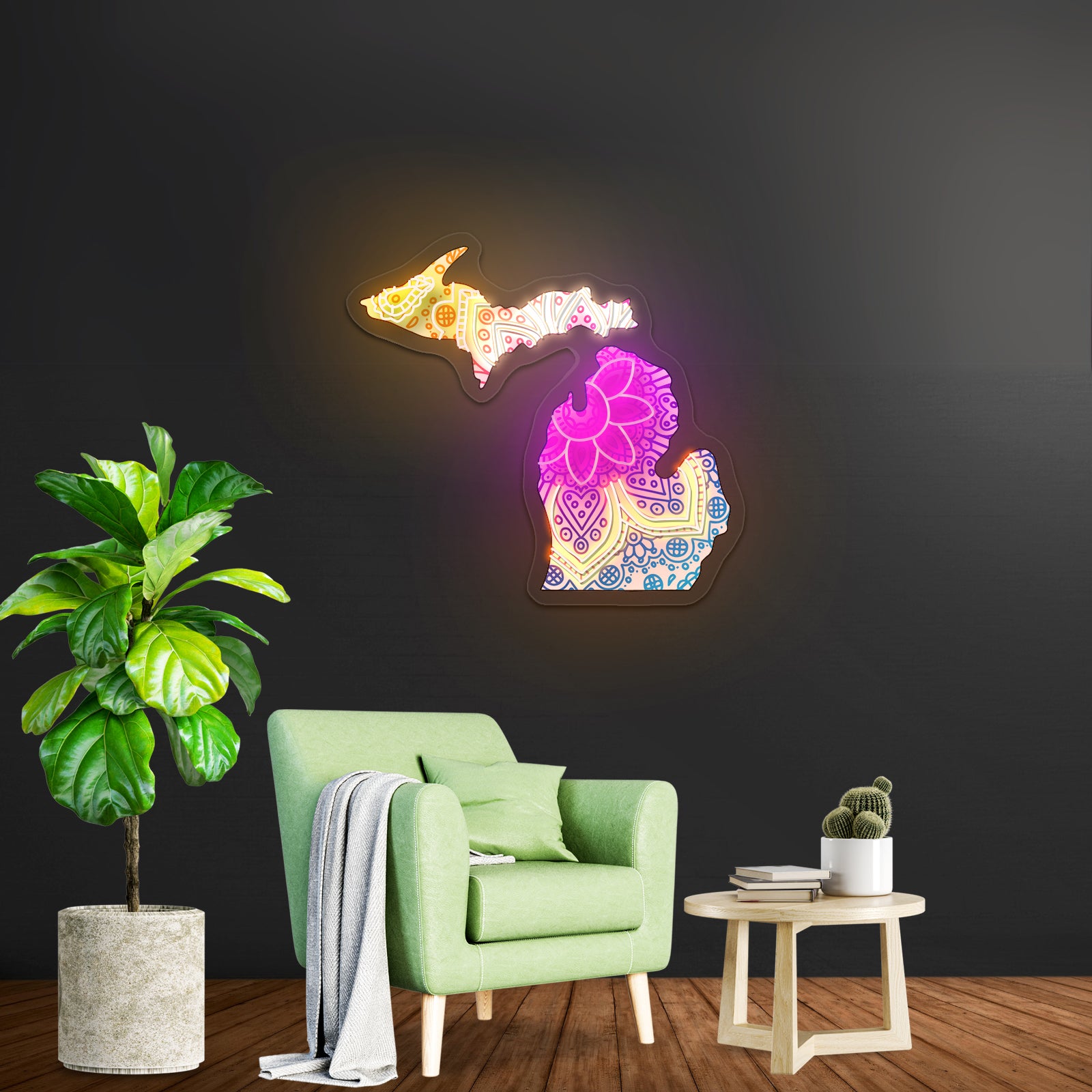 Michigan Mandala Pattern Artwork Funny Neon Signs
