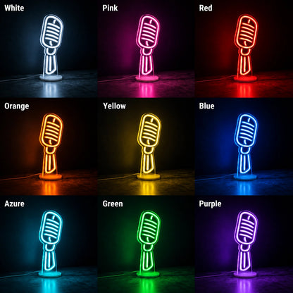 Microphone LED Neon Sign Man Cave Neon Sign day and night comparison