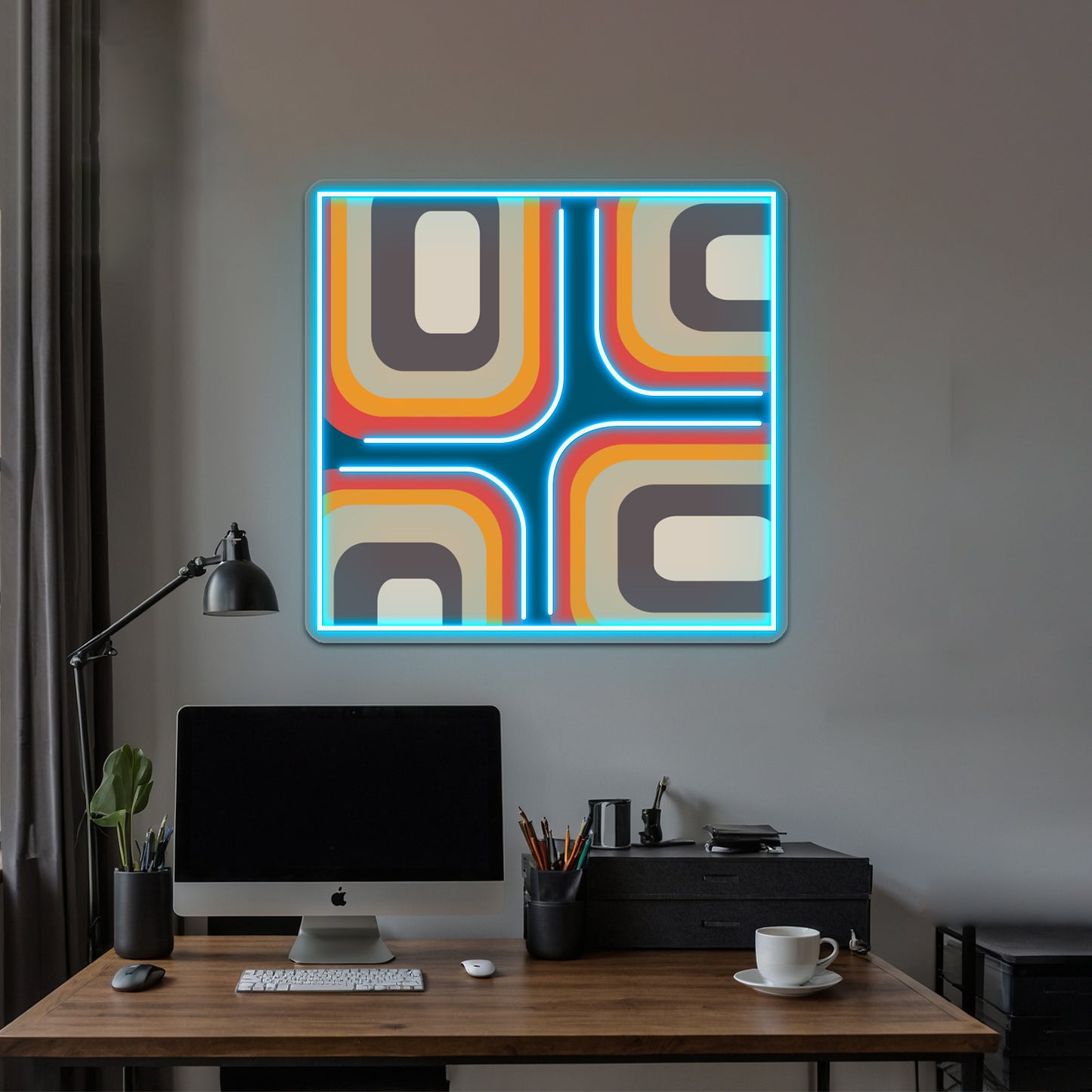 Mid Century Square Pattern Wall Artwork Neon Signs