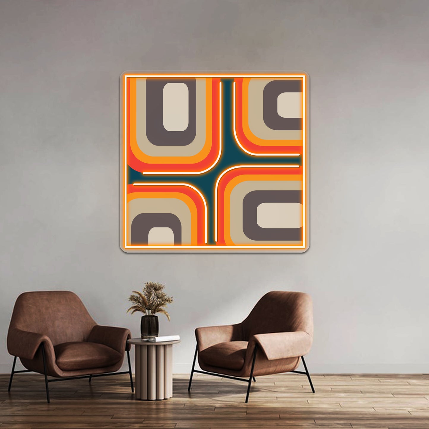 Mid Century Square Pattern Wall Artwork Neon Signs