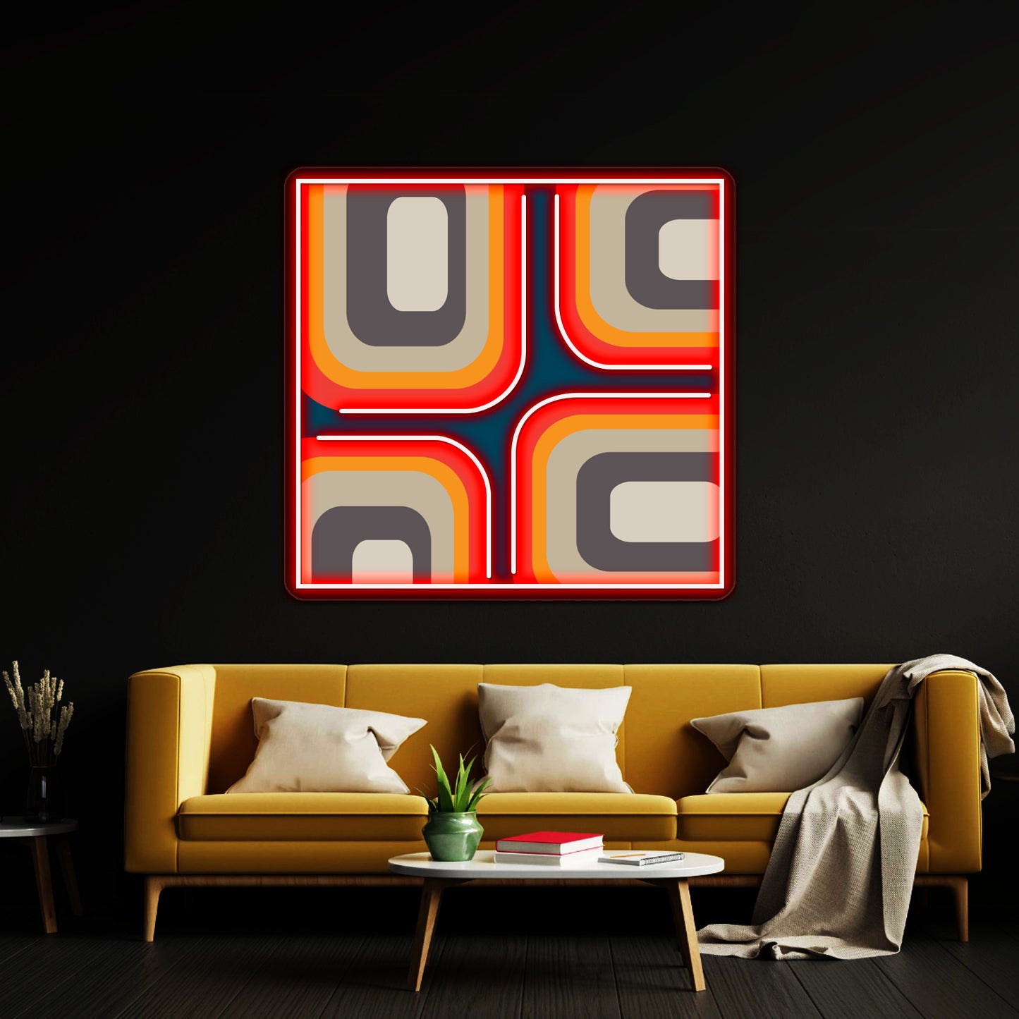 Mid Century Square Pattern Wall Artwork Neon Signs