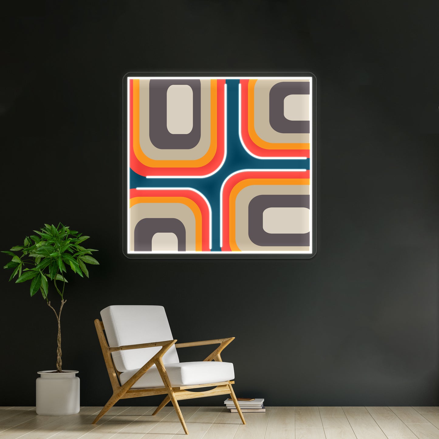 Mid Century Square Pattern Wall Artwork Neon Signs