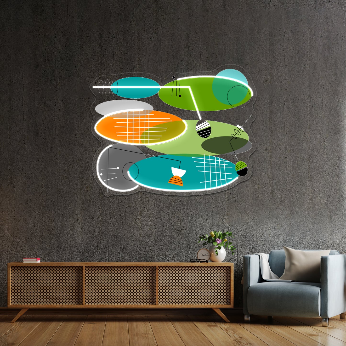 Midcentury Modern Ovals Wall Artwork Neon Signs