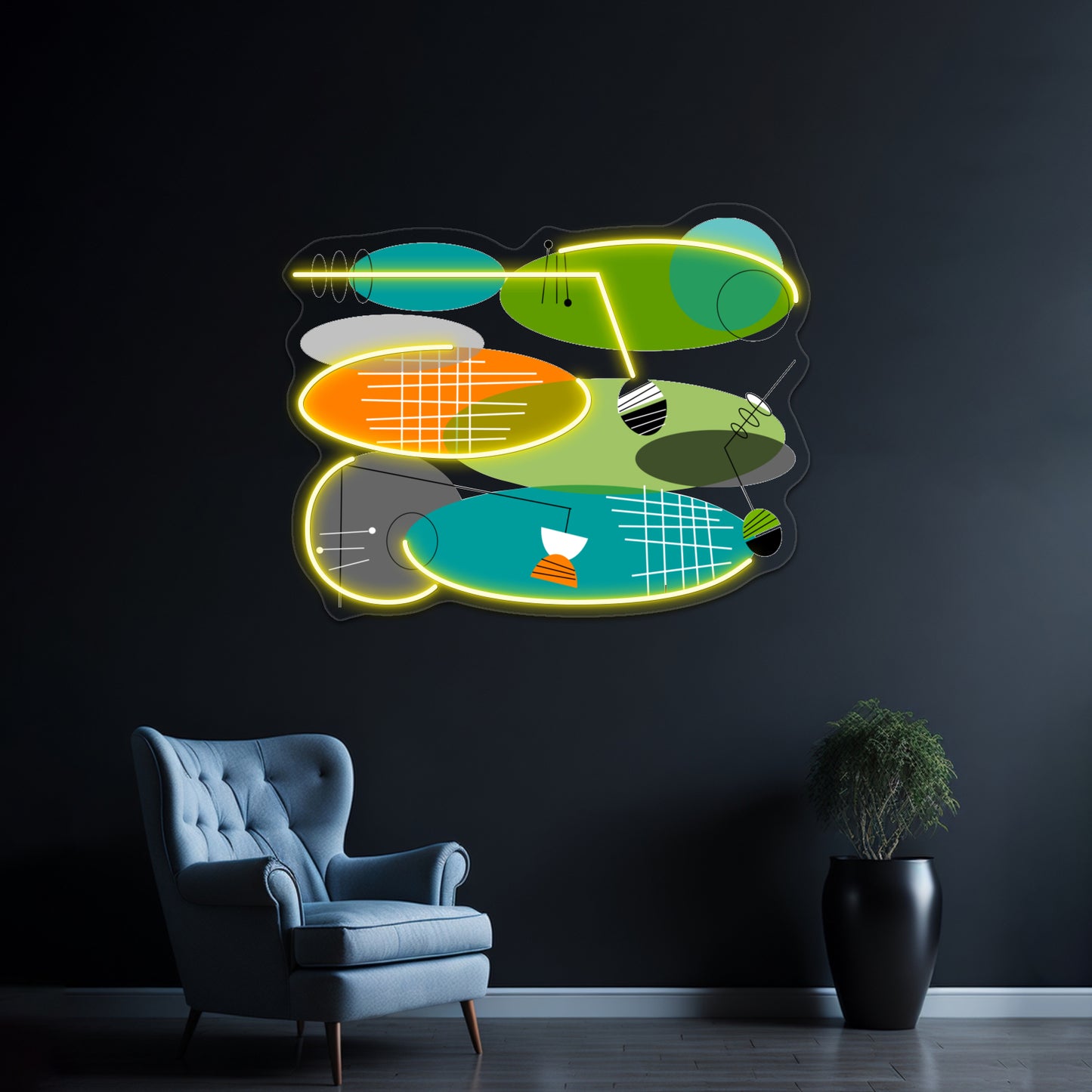 Midcentury Modern Ovals Wall Artwork Neon Signs