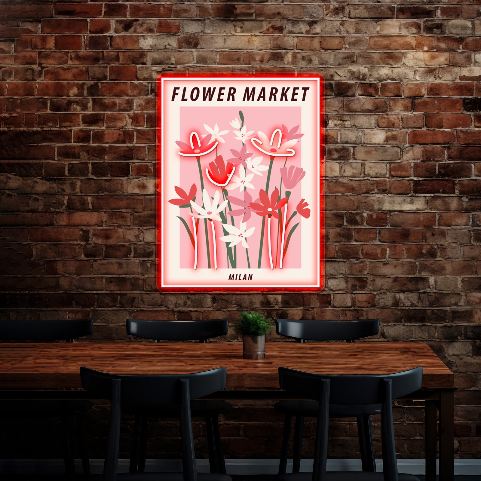 Milan Cute Pink Flowers Art Aesthetic Floral Art Wall Artwork Neon Signs | Shineneon