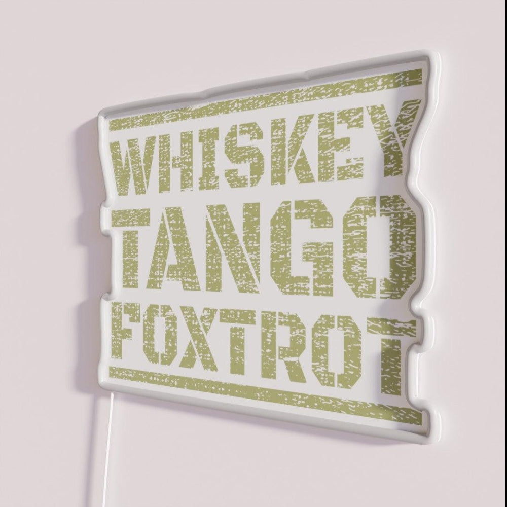 Military Whiskey Tango Foxtrot Whiskey Lover Rgb Led Neon Sign - Neon sign mounted on wall in room