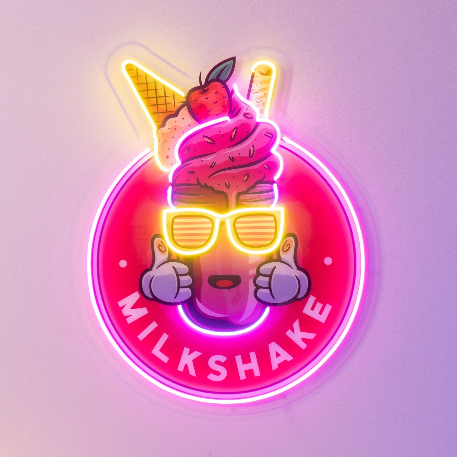 Milkshake Badge Pink Yellow Uv Printed Led Neon Sign For Dessert Shop Decor | Shineneon