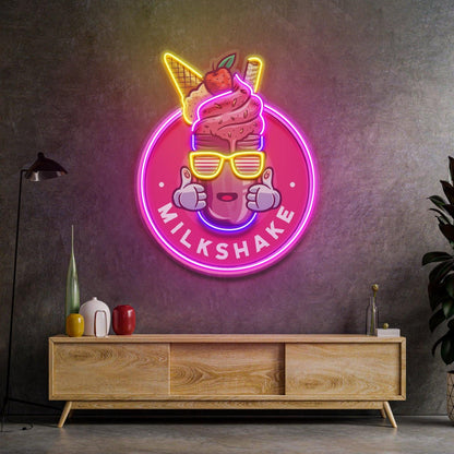 Milkshake Badge Pink Yellow Uv Printed Led Neon Sign For Dessert Shop Decor | Shineneon