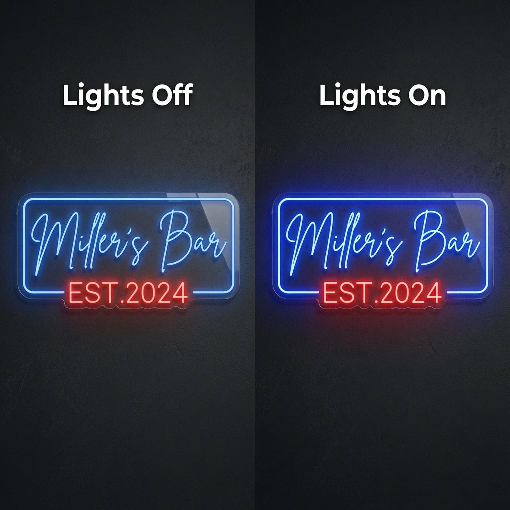 Miller's Bar LED Neon Sign - 06 Day Night Comparison